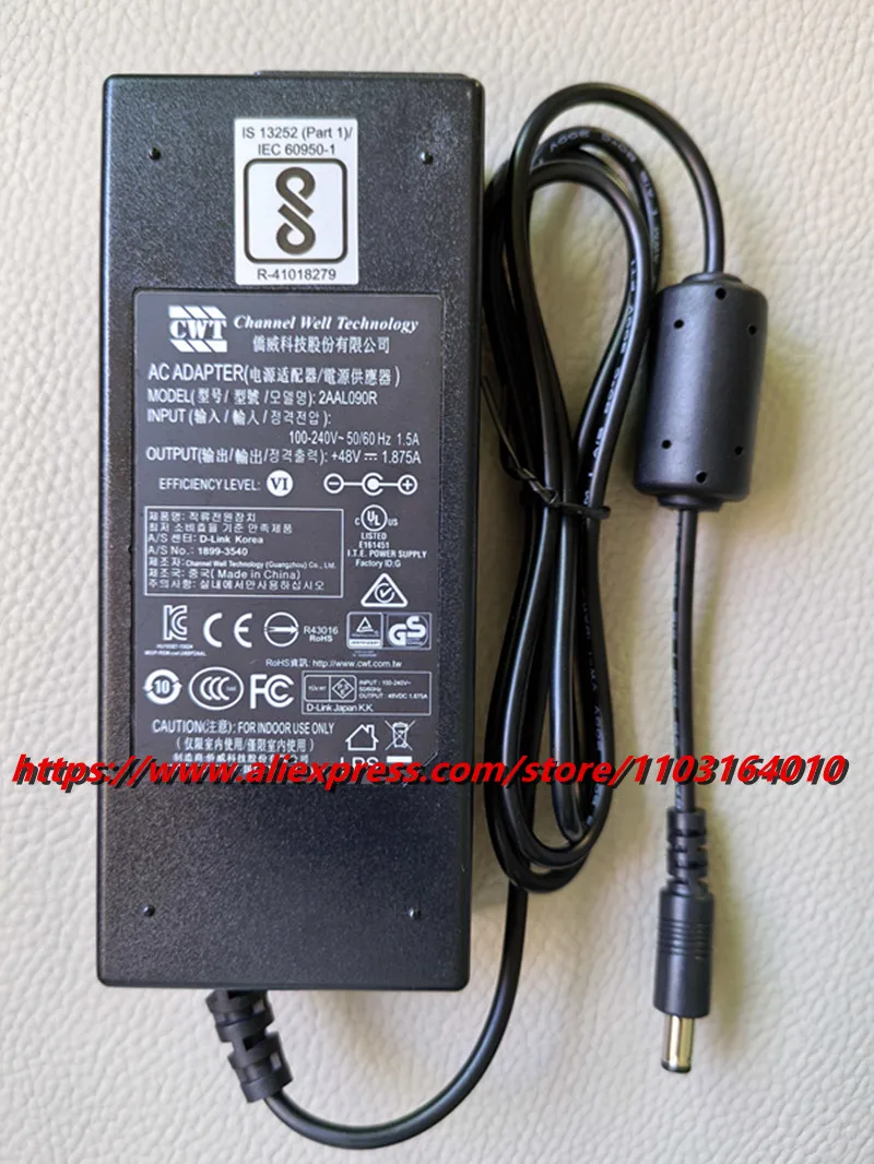 Genuine 48V 1.875A 90W 5.5x1.7mm CWT 2AAL090R AC Power Supply AC Adapter For Hikvision Hard Disk Video Recorder Power Charger