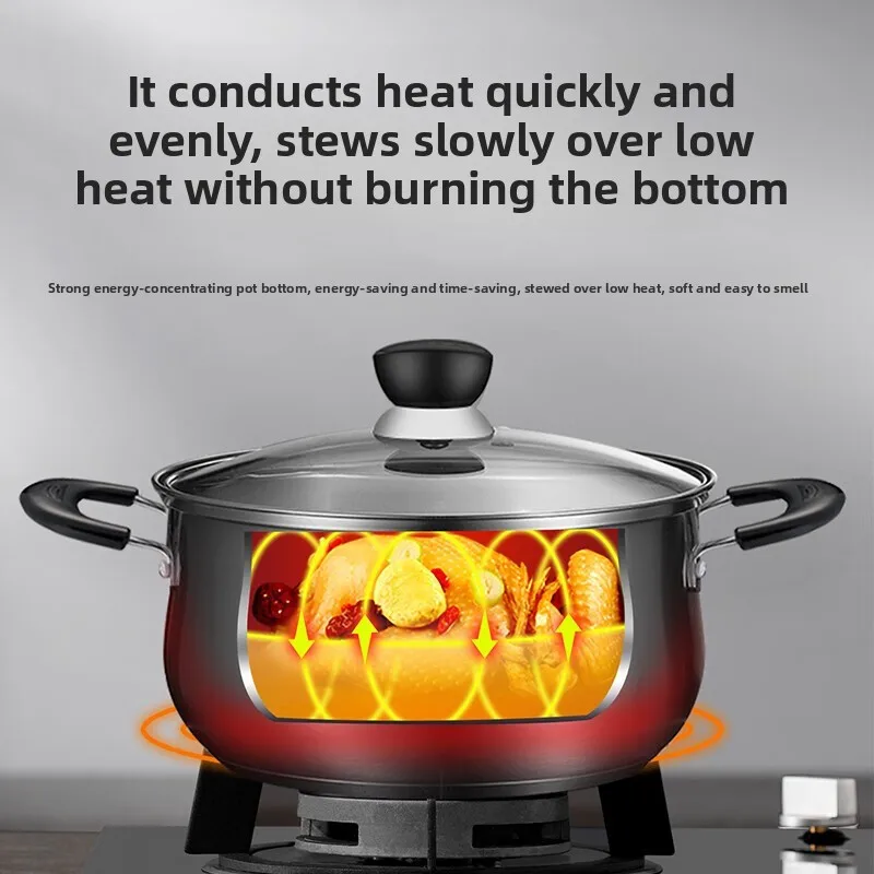 

Суповая кастрюля из нержавеющей стали 304, утолщенная сковорода для газа и индукции, термостойкая кастрюля для тушения, кастрюля для макарон/лапши, модель ST20H3