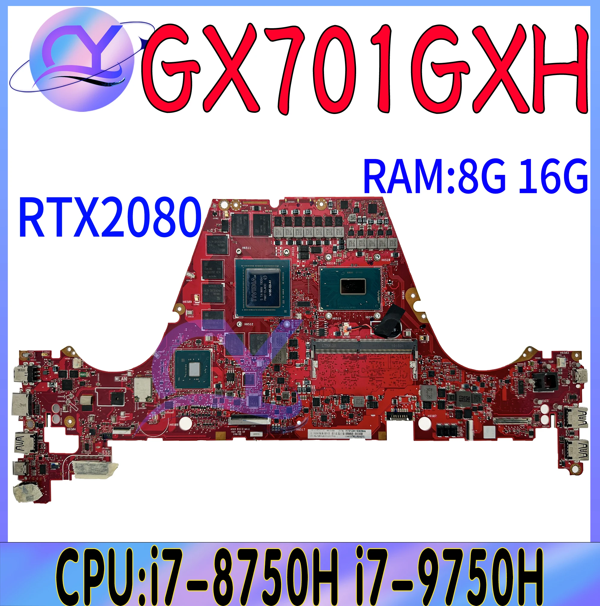 GX701GX Motherboard For Asus ROG Zephyrus GX701GXH GX701G GX701GVR Laptop Mainboard i7-8750H i7-9750H RTX2060/2080 8GB/16GB-RAM