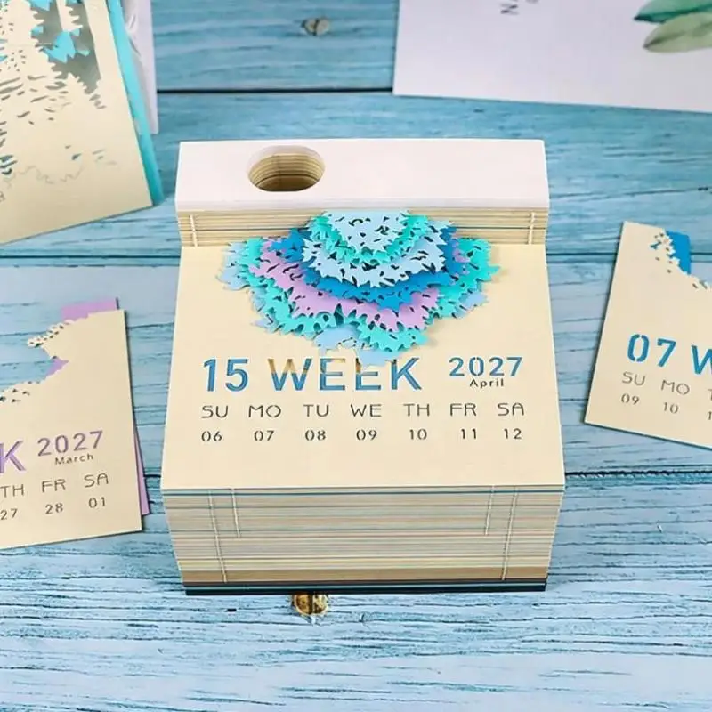 Zeitmesser-Kalender 2027 Tischkalender mit LED-Beleuchtung 3D Abreißkalender Papierschnitzkunst Notizblock Schreibtisch-Deko