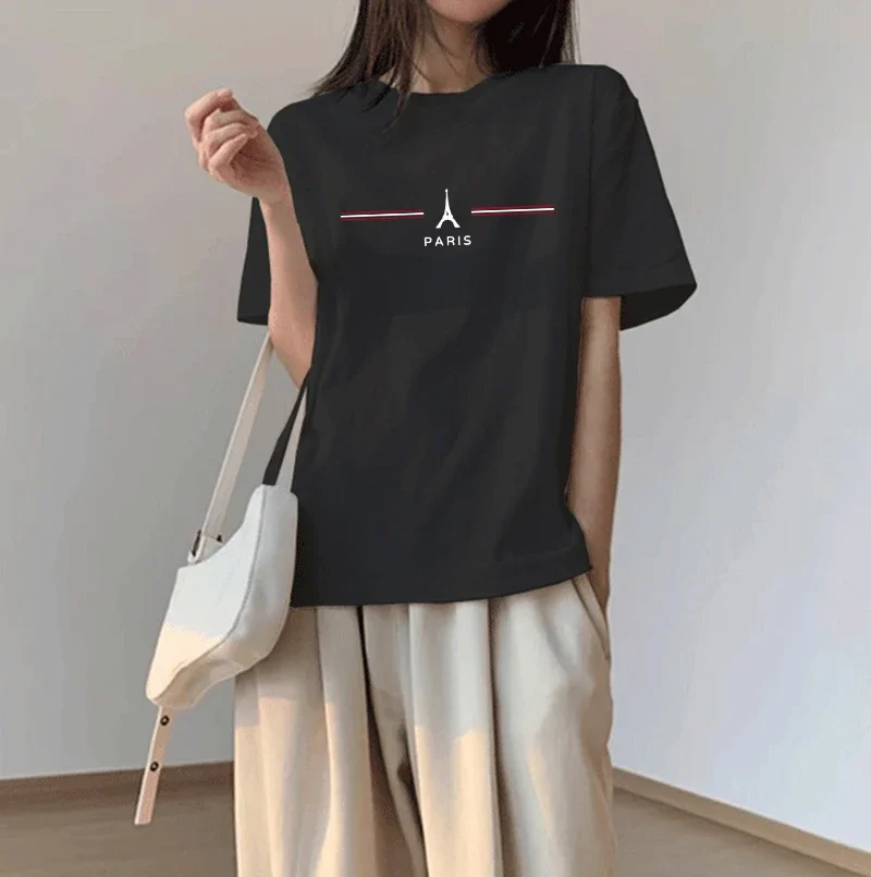 

Женская футболка 2026: Повседневная хлопковая футболка с принтом, короткий рукав, для спорта и активного отдыха, летняя, свободная, удобная, тонкая