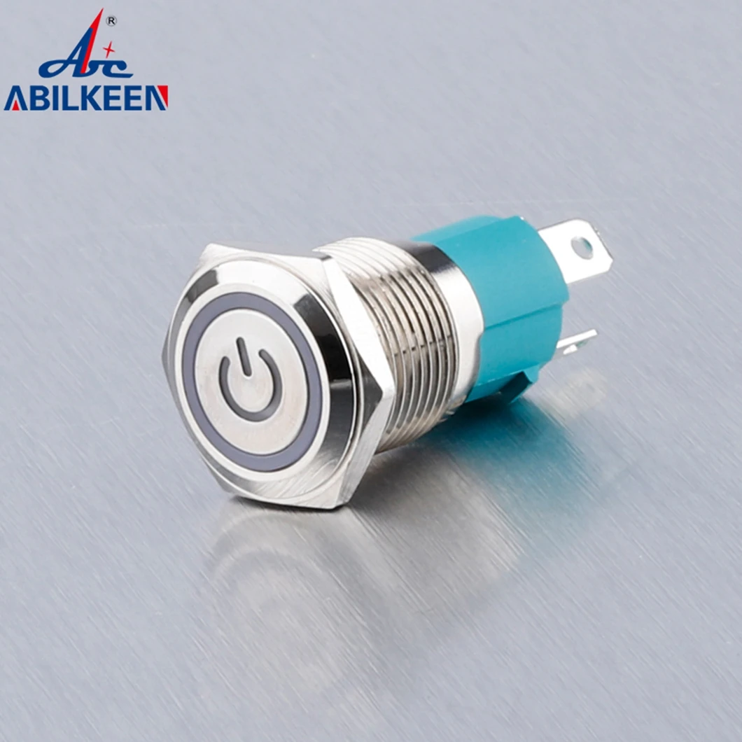 ABILKEEN 16mm 10A Large Current Load Metal Push Button Switch 1NO Momentary/Latching Button with Power Symbol LED Ring Light