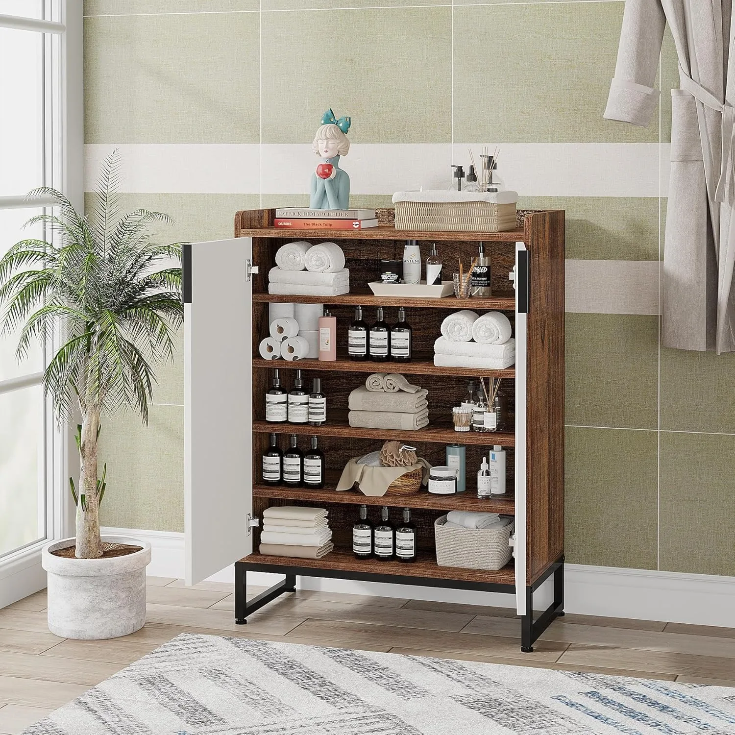 Modern Shoe Cabinet for Entryway, 25 Pairs Shoe Cabinet with Doors, Wood 5-Tier Shoe Organizer for Bedroom Living Room