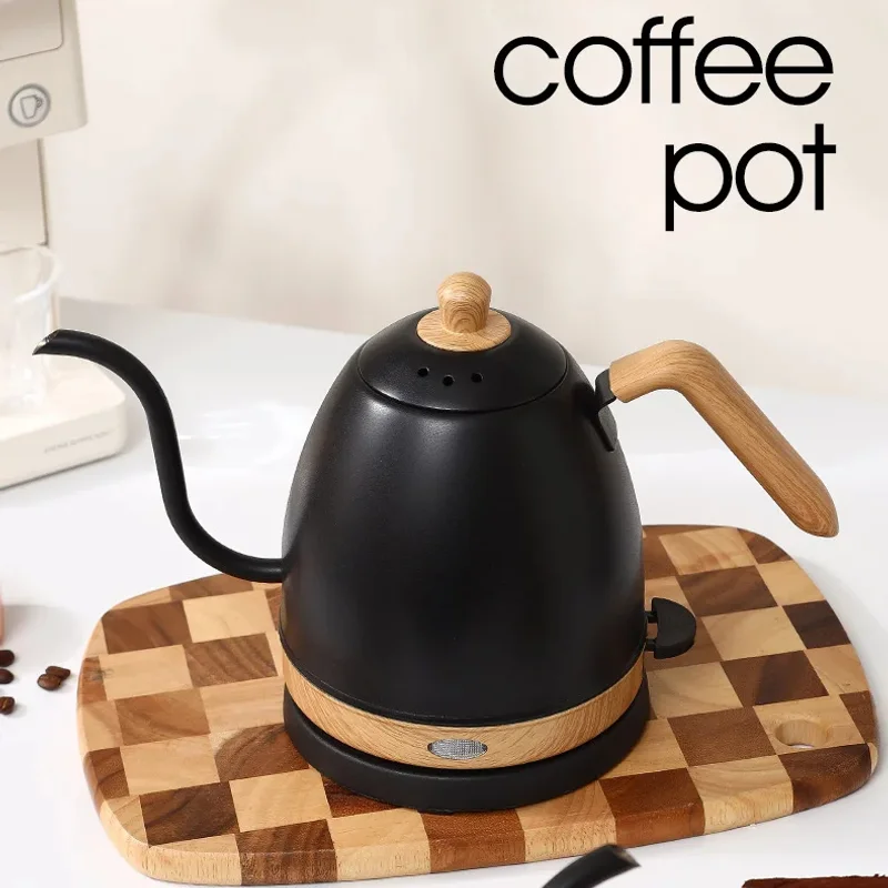 

1000W Gooseneck Electric Kettle Auto Power Off Stainless Steels Smart Wood Grain Teapot 800ml Rapid Heating Hand Brew Coffee Pot