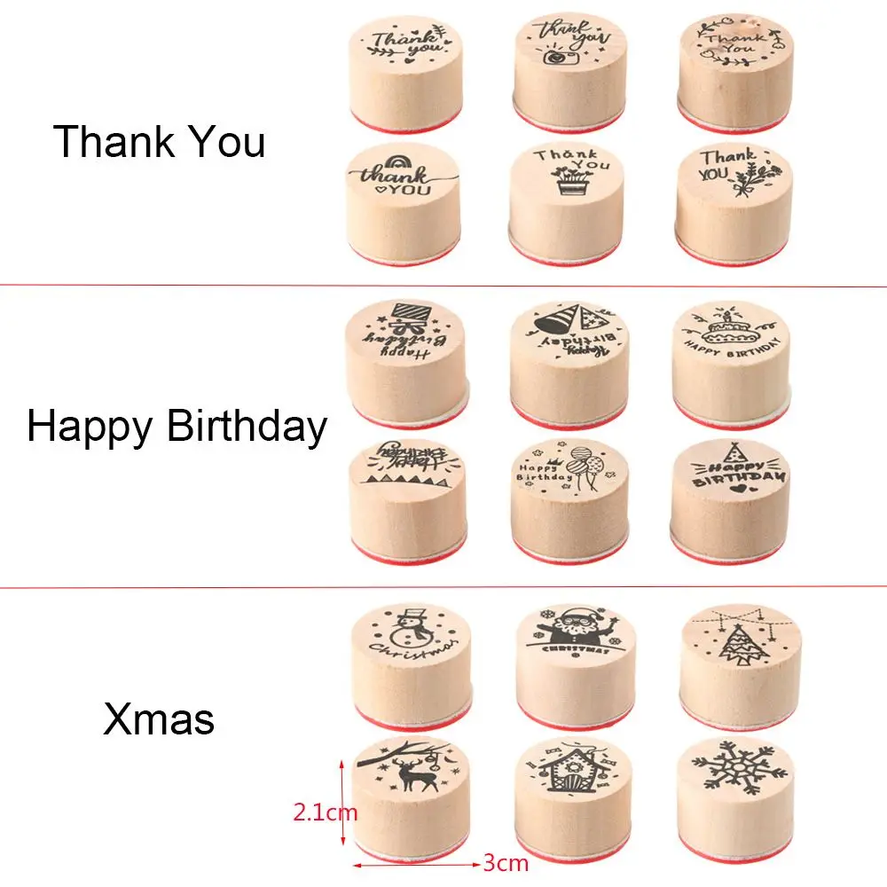 6pcs/set Thank You Wooden Rubber Stamps Happy Birthday Blessing Greeting Words Handmade Letter Stamp DIY Scrapbook Gift Decor