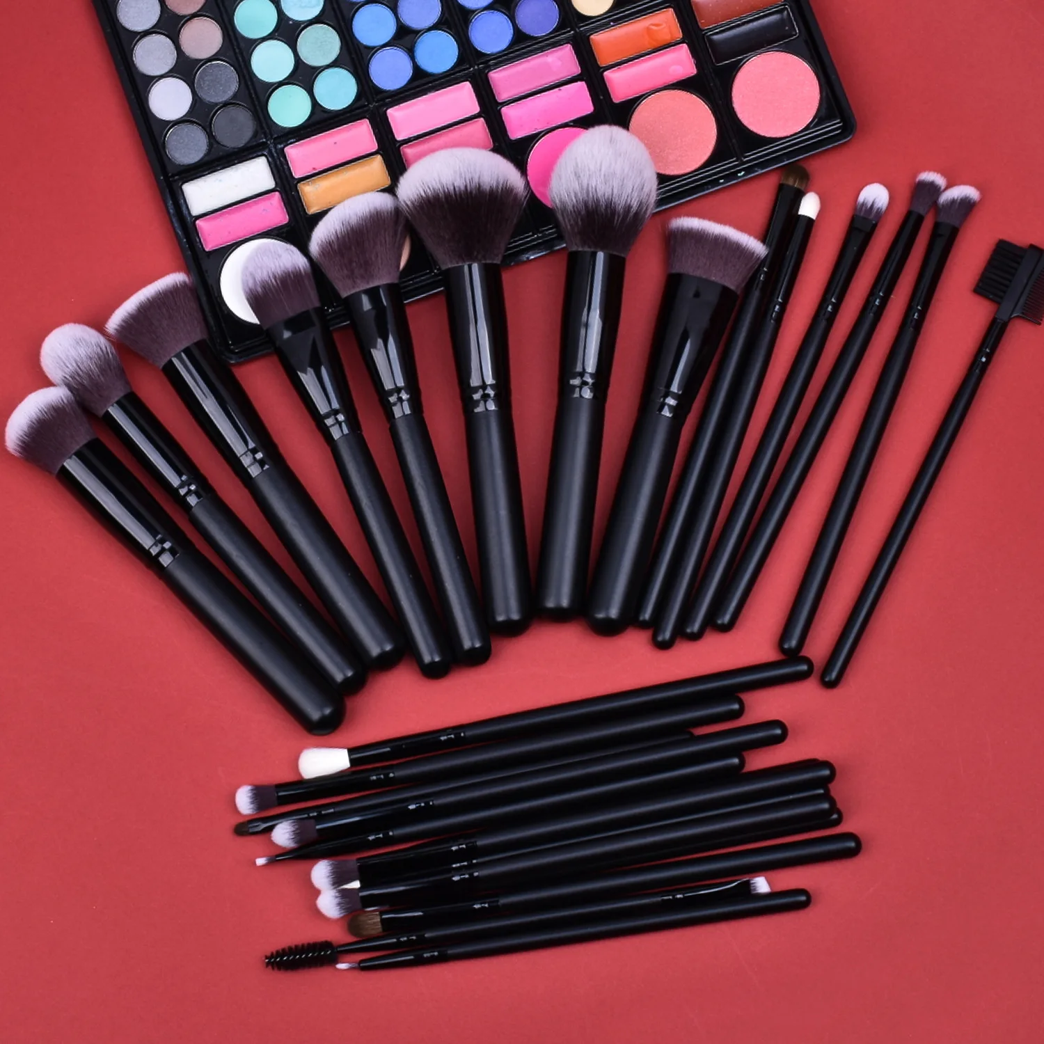 Pincéis de maquiagem de marca própria, 27 peças, conjunto de pincéis de maquiagem, contorno, base, pó, sombra, mistura, delineador, preto, 5 conjuntos em massa