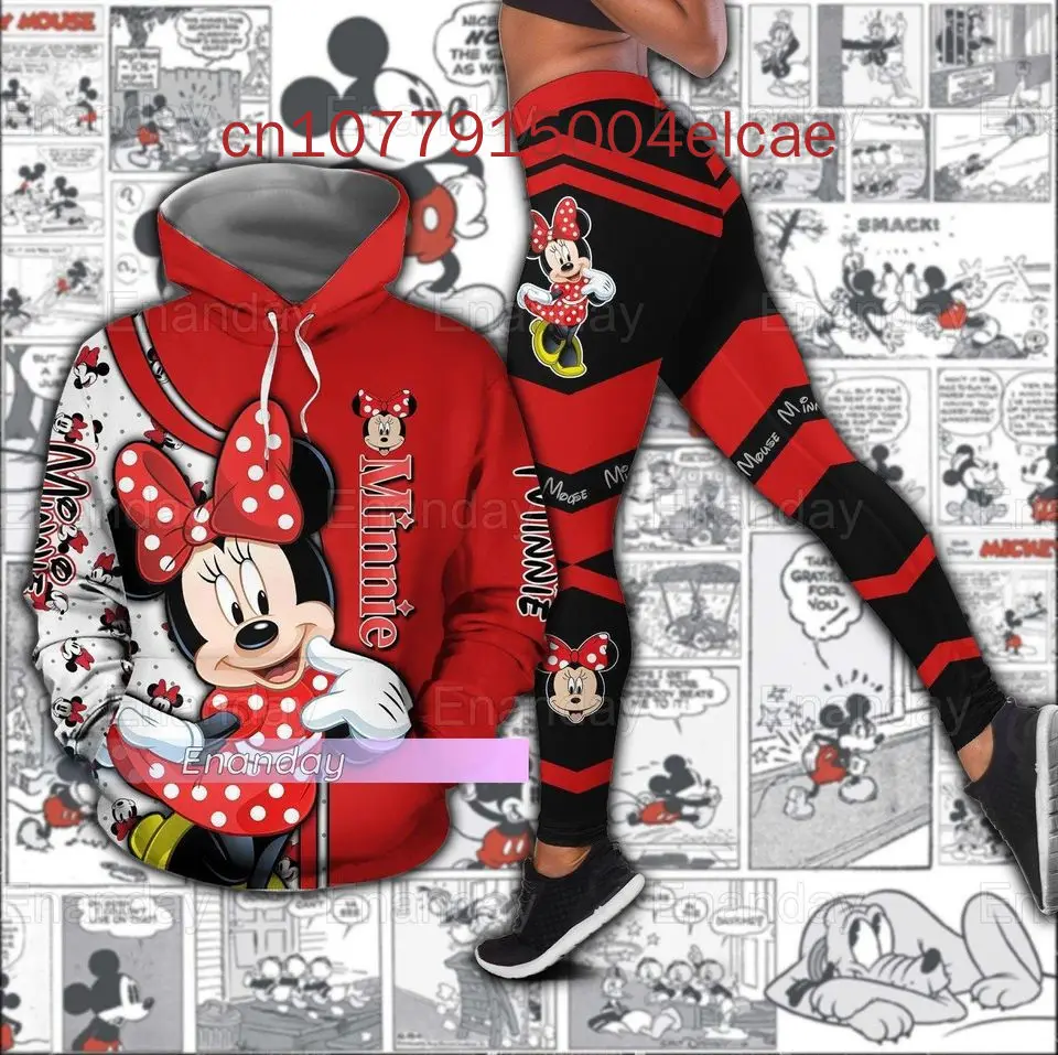 2024 New Disney Minnie Mouse Hoodie And Legging Disney Women\'s Sweatpants Fashion Sports Suit Disney Yoga Suit