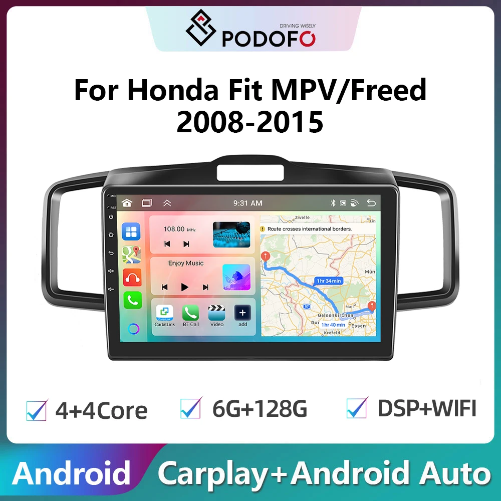 

Podofo 2 Din Android 10 Car Radio Multimidia Video Player For Honda Fit MPV/Freed 2008-2015 GPS Navigation 2din Carplay Auto