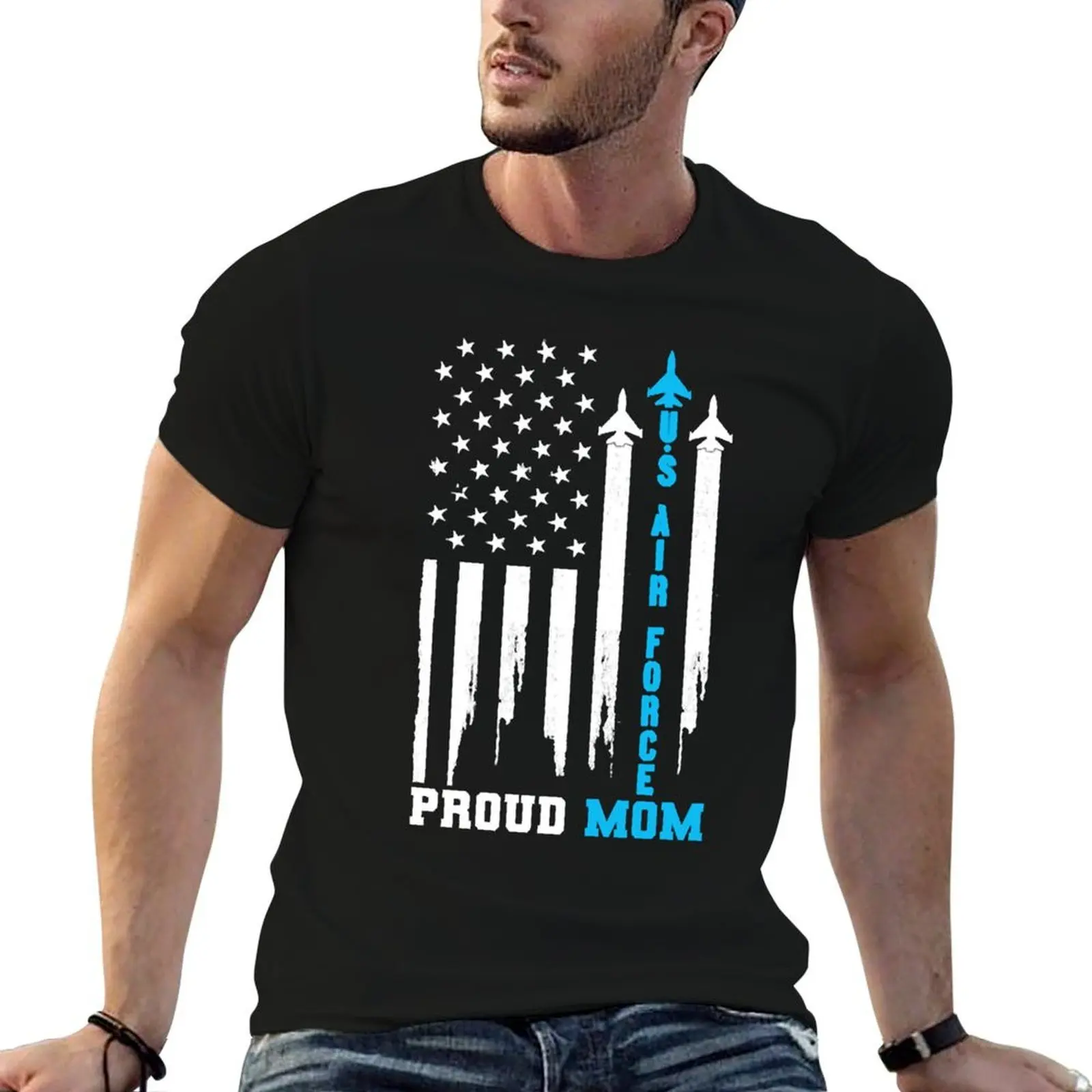 Proud Air Force Mom T-Shirt Art Pattern Printed Casual Top
