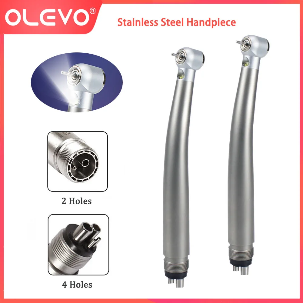 Dental Stainless Steel Handpiece with LED Light 4 Water Spary E-Generator Push Button 2/4 Hole Ceramic Bearings Dentist Tool