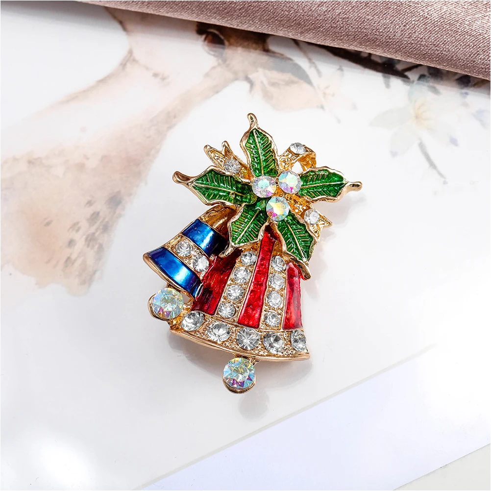 2 шт. Брошь в форме новогоднего колокольчика с стразами