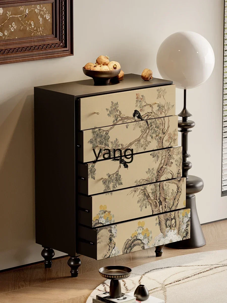 レトロな高級感のある無垢材のチェスト、リビングルームのソファ収納ロッカー