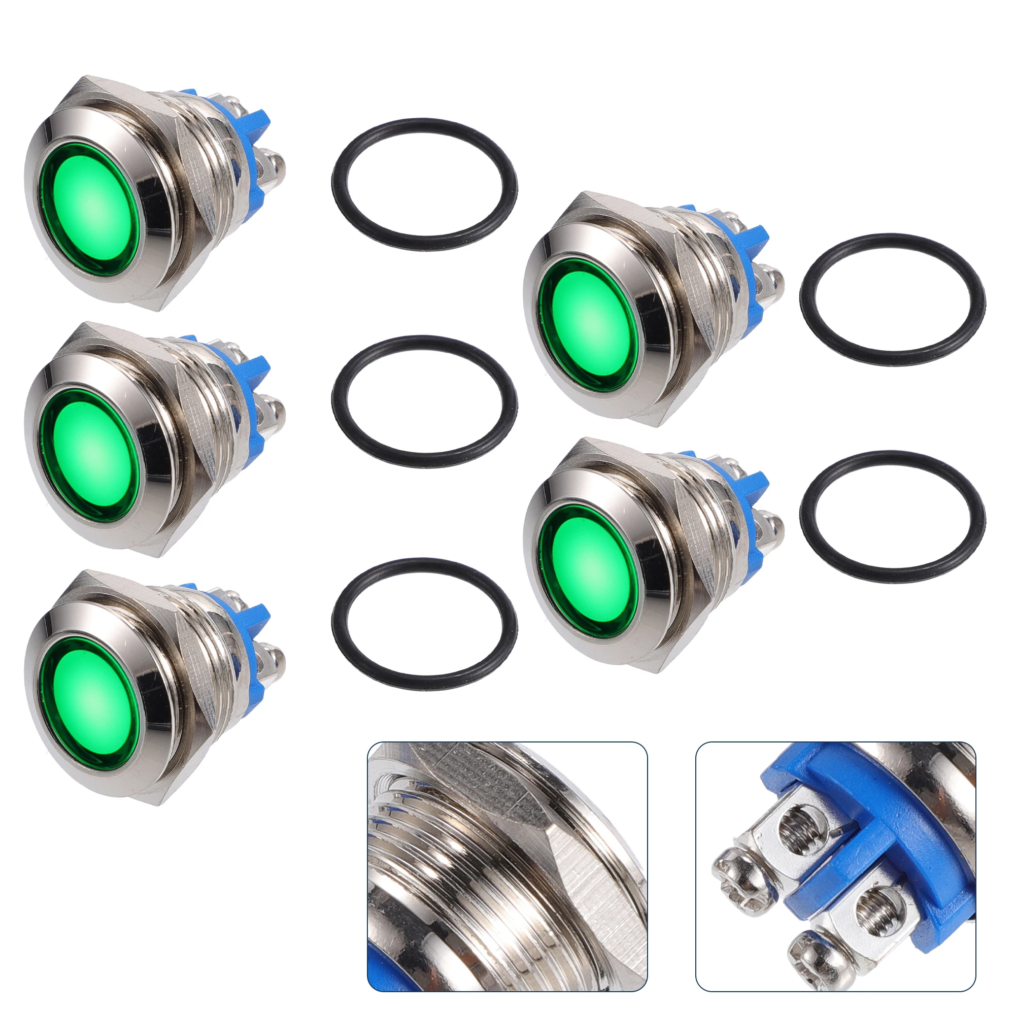 

UXCELL 5 Pcs LED Indicator Light 16mm 12V AC DC Metal Shell Waterproof Pilot Dash Signal Lamp Interior Green