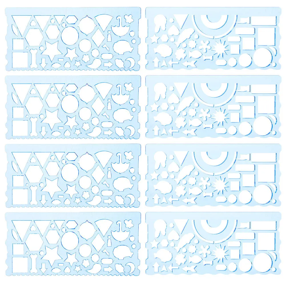 8 قطعة قوالب رسم نمط الهندسة الإستنسل مسطرة قياس بلاستيكية لصياغة الطلاب الهندسة المعمارية