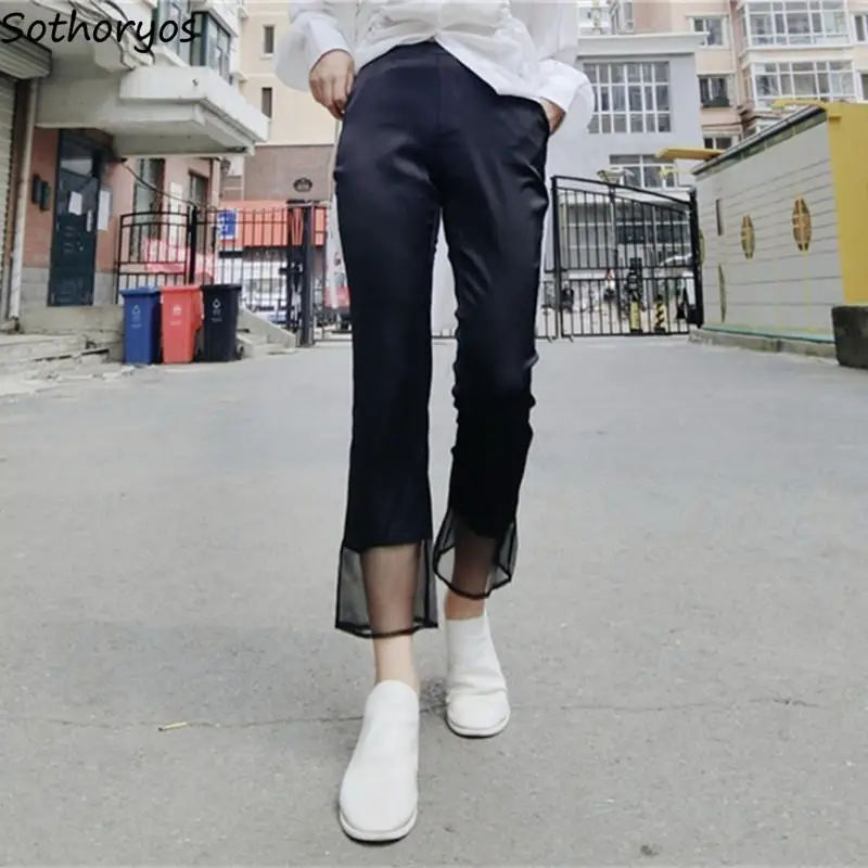 Boot Cut Pants Women High Street New Spliced Design Thin Summer Fashion Ladies Graceful All-match Calf Length Casual Hot Sale