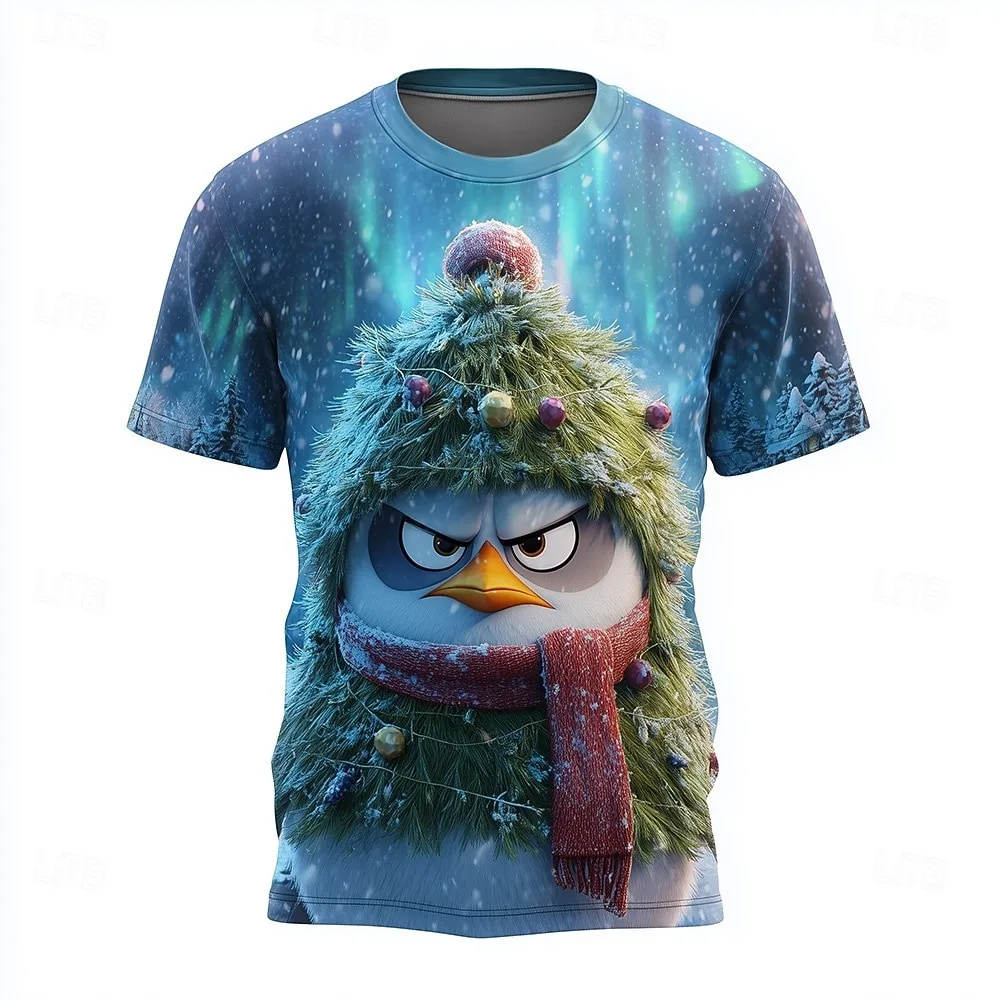 

Christmas Angry Snow Penguin 3D T Shirt for Men Funny Tree Costume Holiday Outfit Fashion X'mas festival party y2k Men clothing