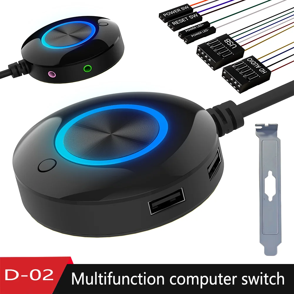 Computer Desktop Switch Button with Dual USB Audio Desktop Host External Start Button Adhesive Switch