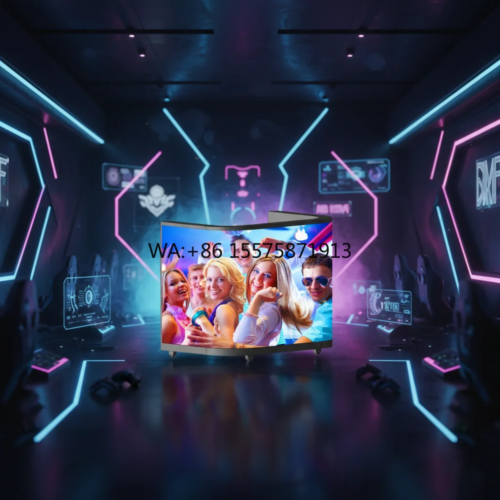 Curved LED DJ Booth Station Desk Stand Table Portable Booth Led Video Wall Display Screen DJ Booth with Flight Case