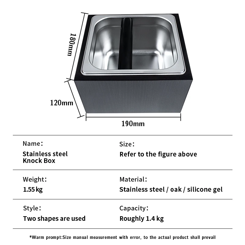 Knock Box Espresso Machine semi-automatique, acier inoxydable, bois, marc, stockage, boîtes à frapper, outil Barista, E27