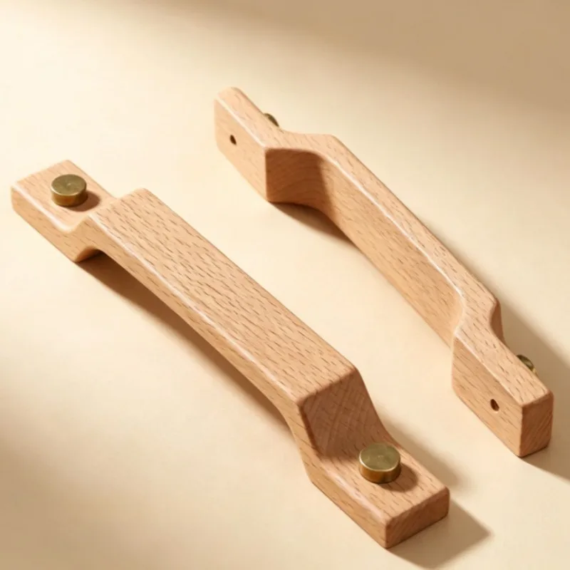 Wood color wardrobe door panel drawer door window sliding door handle solid wood grain handle