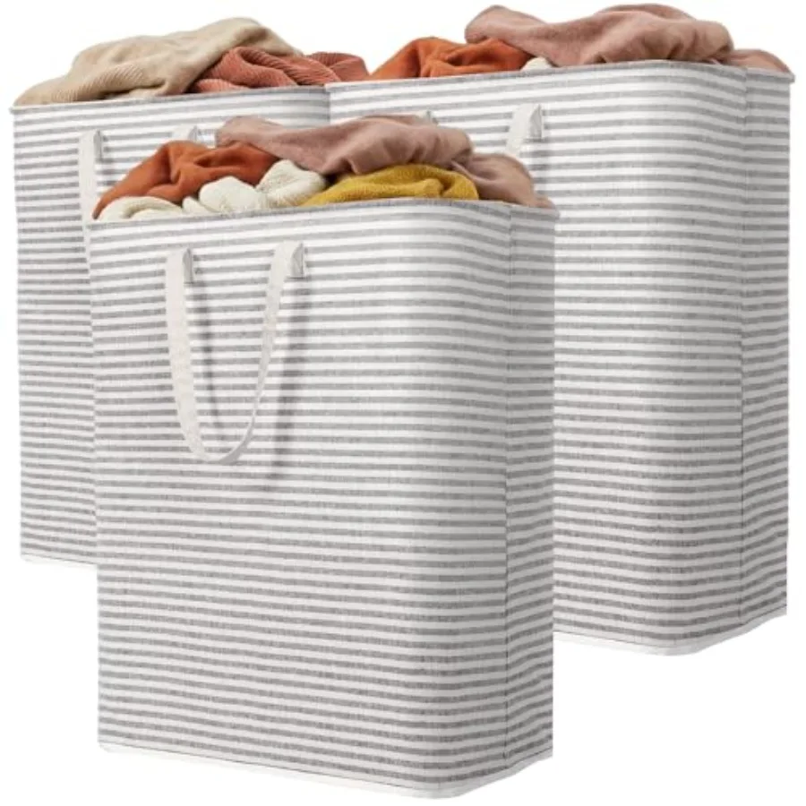 

3 Pack Laundry Basket Each Collapsible Clothes Hamper with Reinforced Handles Freestanding Waterproof Design for Bedroom and La