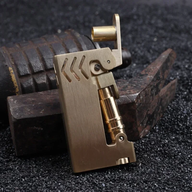

Hand-made Brass Mechanical Lever Kerosene Gasoline Trench Lighter Vintage Grinding Wheel Flint Cigarette Ignition Man's Gift