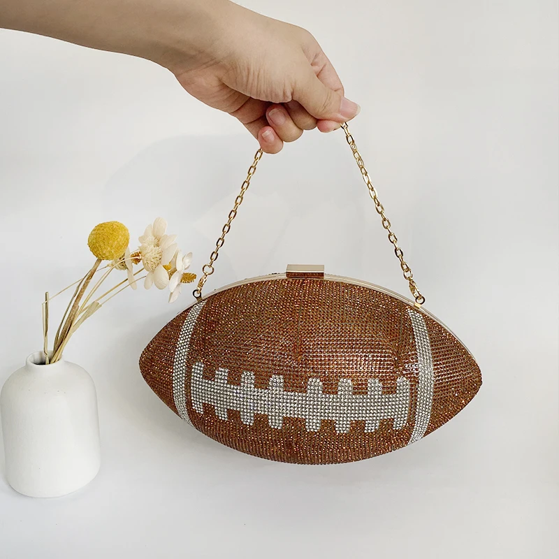 

Football Shape Bling Evening Bag Luxury Rhinestone Dinner Purse Creative Banquet Bag Shiny Ball Evening Handbag