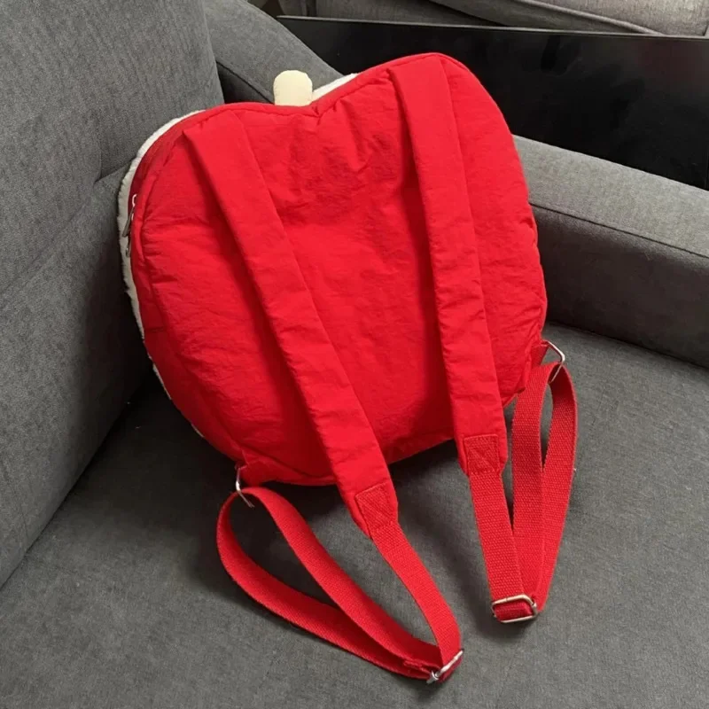 Y2K Red Apple Plush Itabag Kawaii Versatile Shoulder Bag Large Capacity Student Contrast Zipper Commuter Backpack Female New