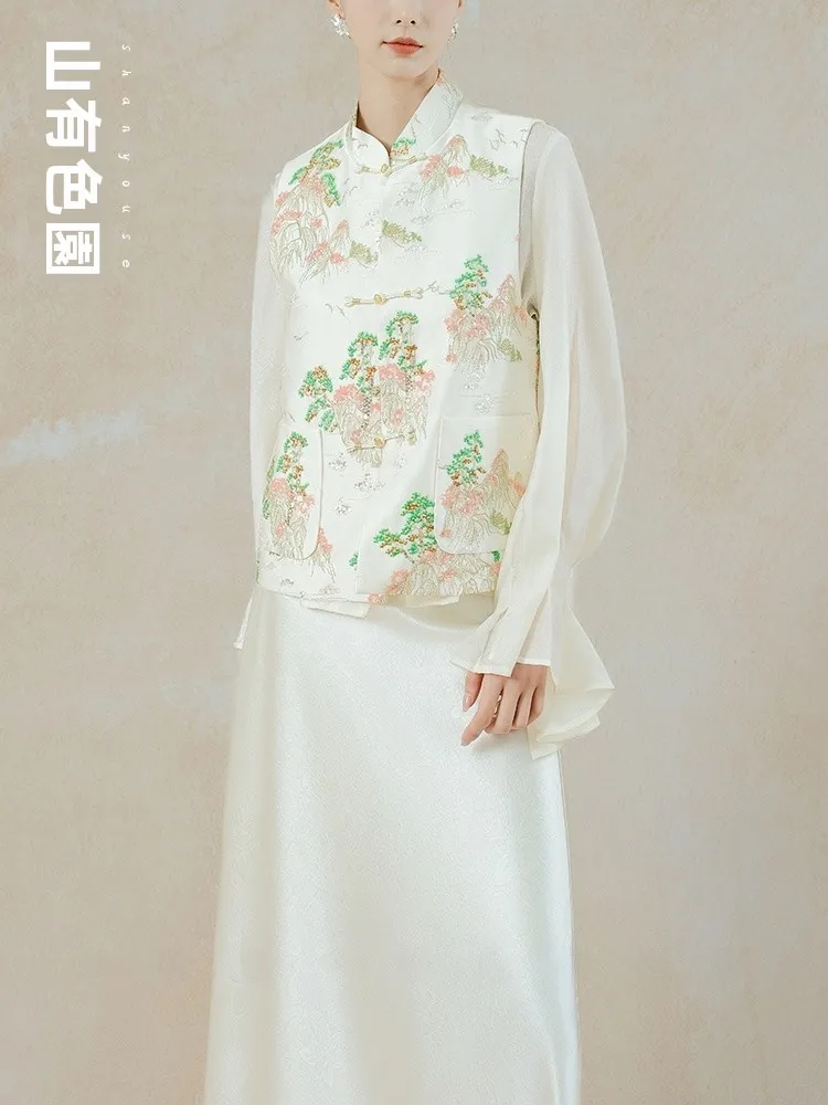 

New 2025 Chinese Sle Embroidered Sequin Vest Heavy Work New Traditional Chinese Sle Jaet Women's Faionable Top