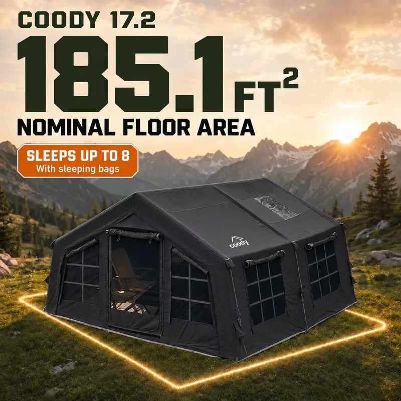 for Coody Familia 17.2 Gas Tent Black Four Seasons Waterproof One Bedroom Living Room Family Inflatable Camping Tent