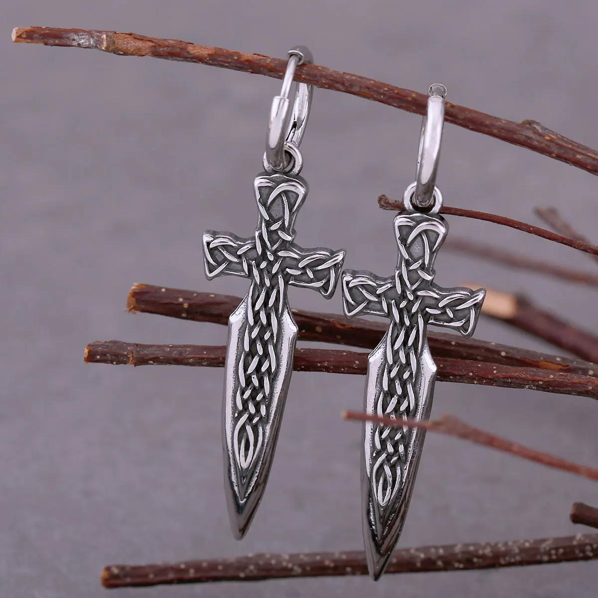 Viking Warrior Sword Drop Earrings Stainless Steel Creative Rune Amulet Earrings Men Women Fashion Jewelry Accessories Gift