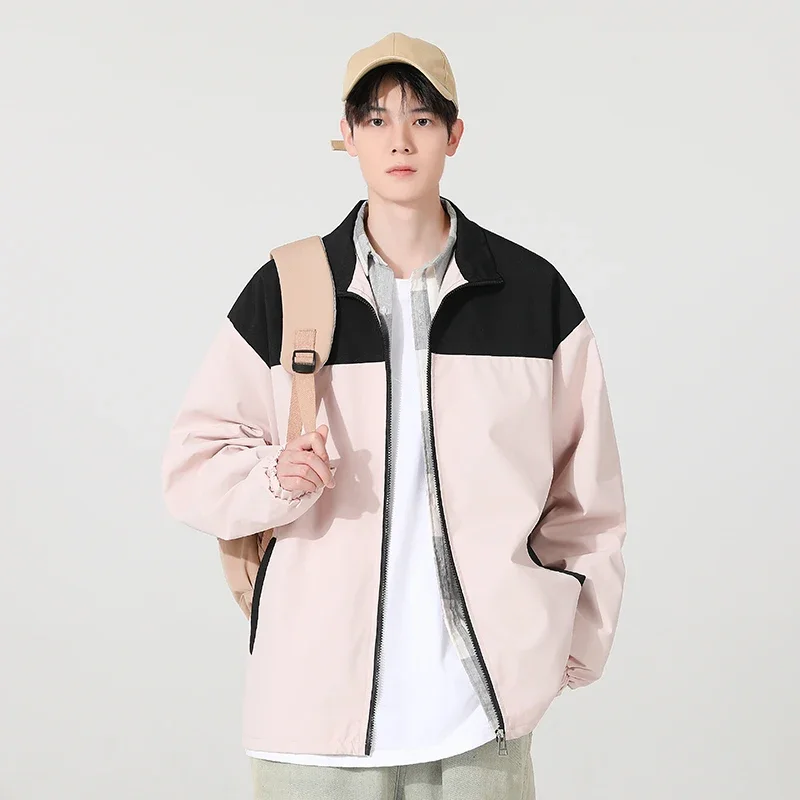 

2024 New Men's Autumn Stand Up Collar Patchwork Casual American Trend Workwear Jacket, Sporty Couple Loose Windproof Jacket