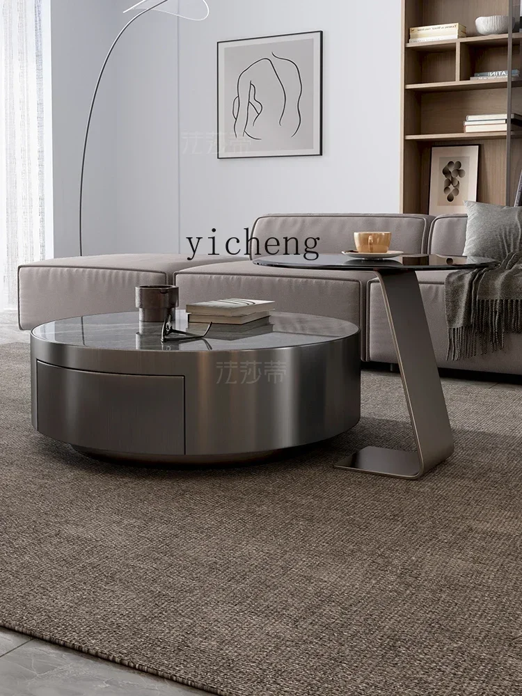 b11-Italian light luxury rock slab round coffee table combination modern simple household small apartment coffee table