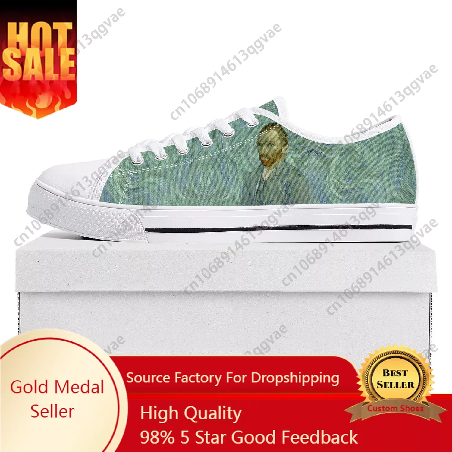 

Van Gogh Oil Paint Self Portrait Low Top High Quality Sports Shoes Men Ladies Teenagers Canvas Shoes Couple Custom Shoes