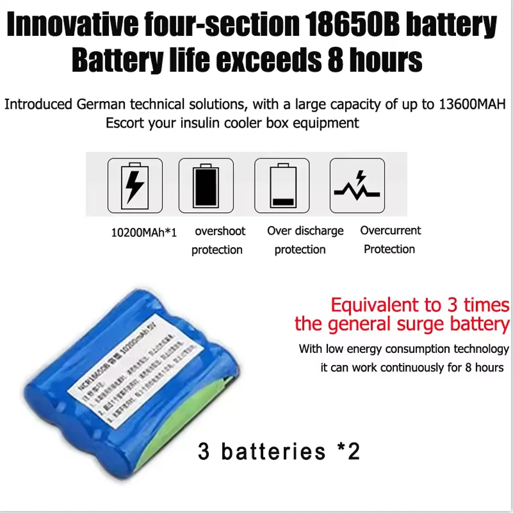 Batterie au lithium pour insuline portable, mini réfrigérateur indispensable, 5V, 10200mAh, batterie de remplacement en veille, accessoire de réfrigérateur