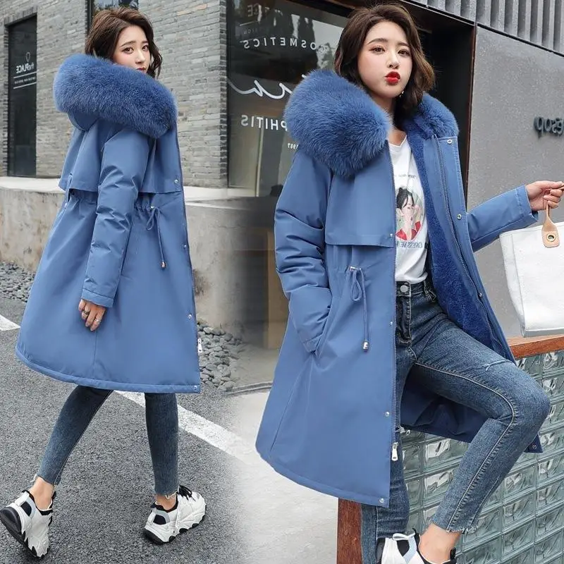 Nuova versione coreana Parka di media lunghezza del cappotto in cotone di pelliccia di agnello per donna