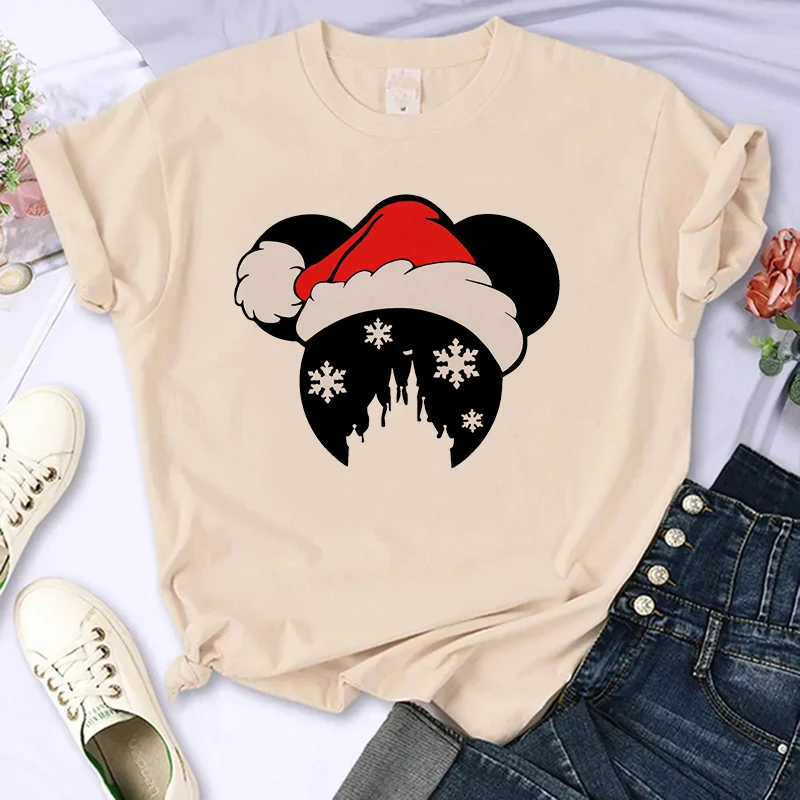 kawaii Christmas Mickey Print T-shirts Women Fashion Minnie Mouse girls T Shirt Streetwear Female Clothes Kawaii Disney Tshirt