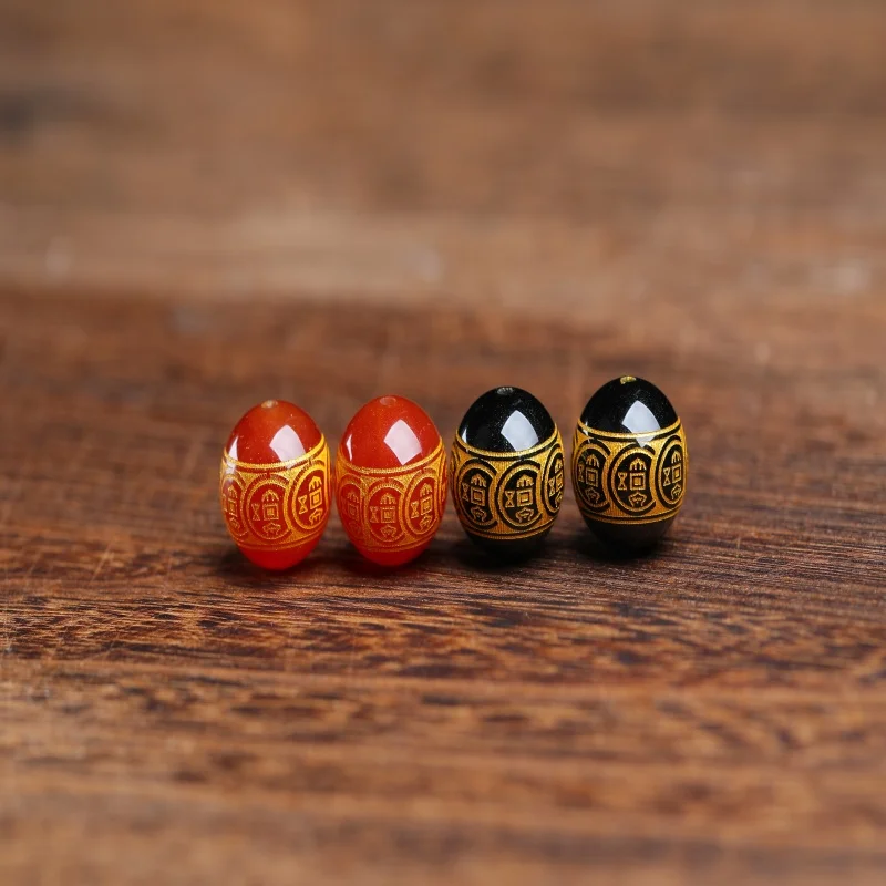 New Style Black Agate Gilding Lettering Money Rolling Coin Round Beads DIY Jewelry Accessories Spacer Hand