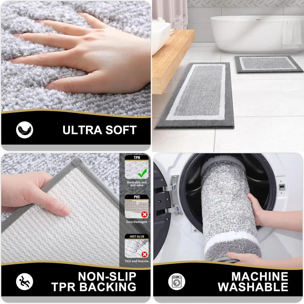 

24x44 Ultra Soft & Absorbent Microfiber Bath Rug, Non-Slip, Machine Washable, Quick-Dry, Grey Shaggy Bath Mat for Bathroom, Tub,