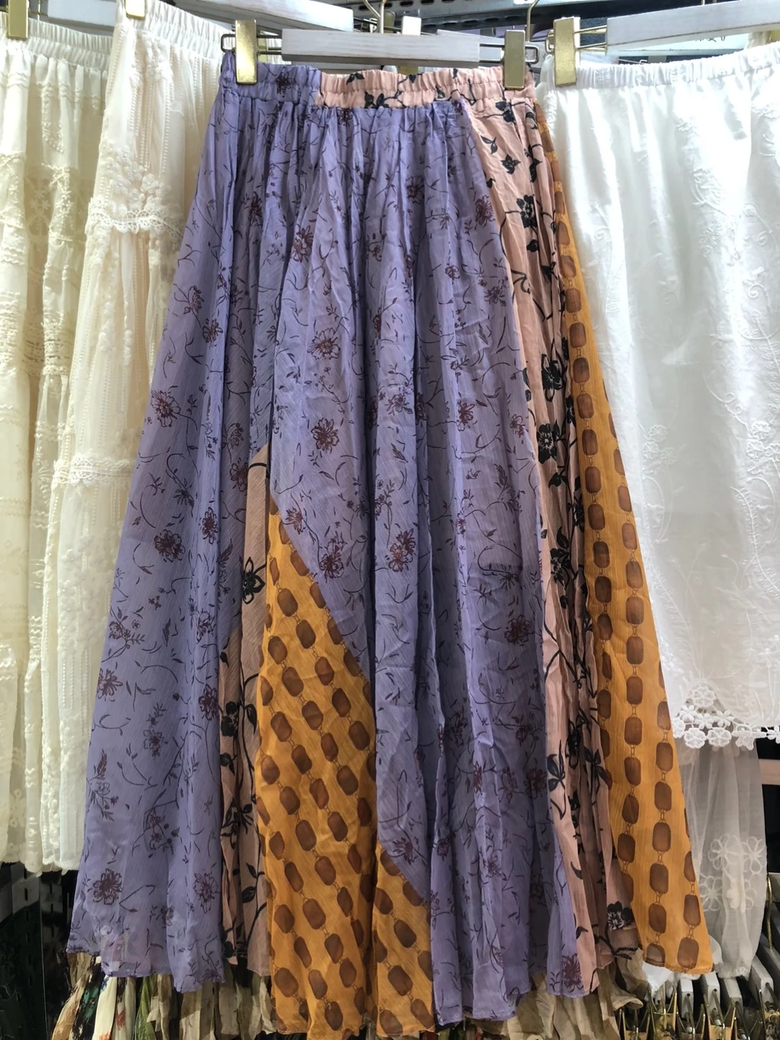 Romantic Artistic A-Line Floral Skirt Elastic Waist Heavy Embellished Print Half-Length Women's Skirt Summer Season Polyester...