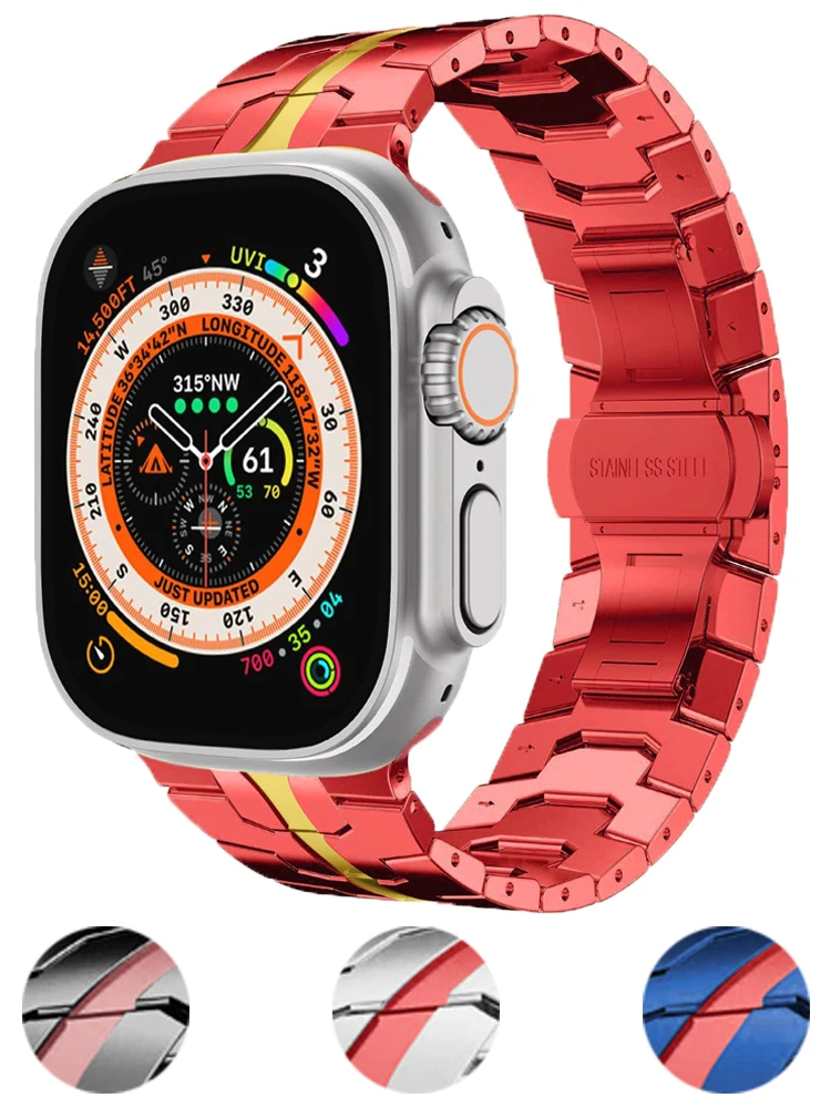 Świąteczny pasek do Apple Watch Band 44mm ultra 2 49mm 45mm 42mm 41mm 45mm luksusowa bransoletka ze stali nierdzewnej iWatch 9 8 7 6 5 4 se