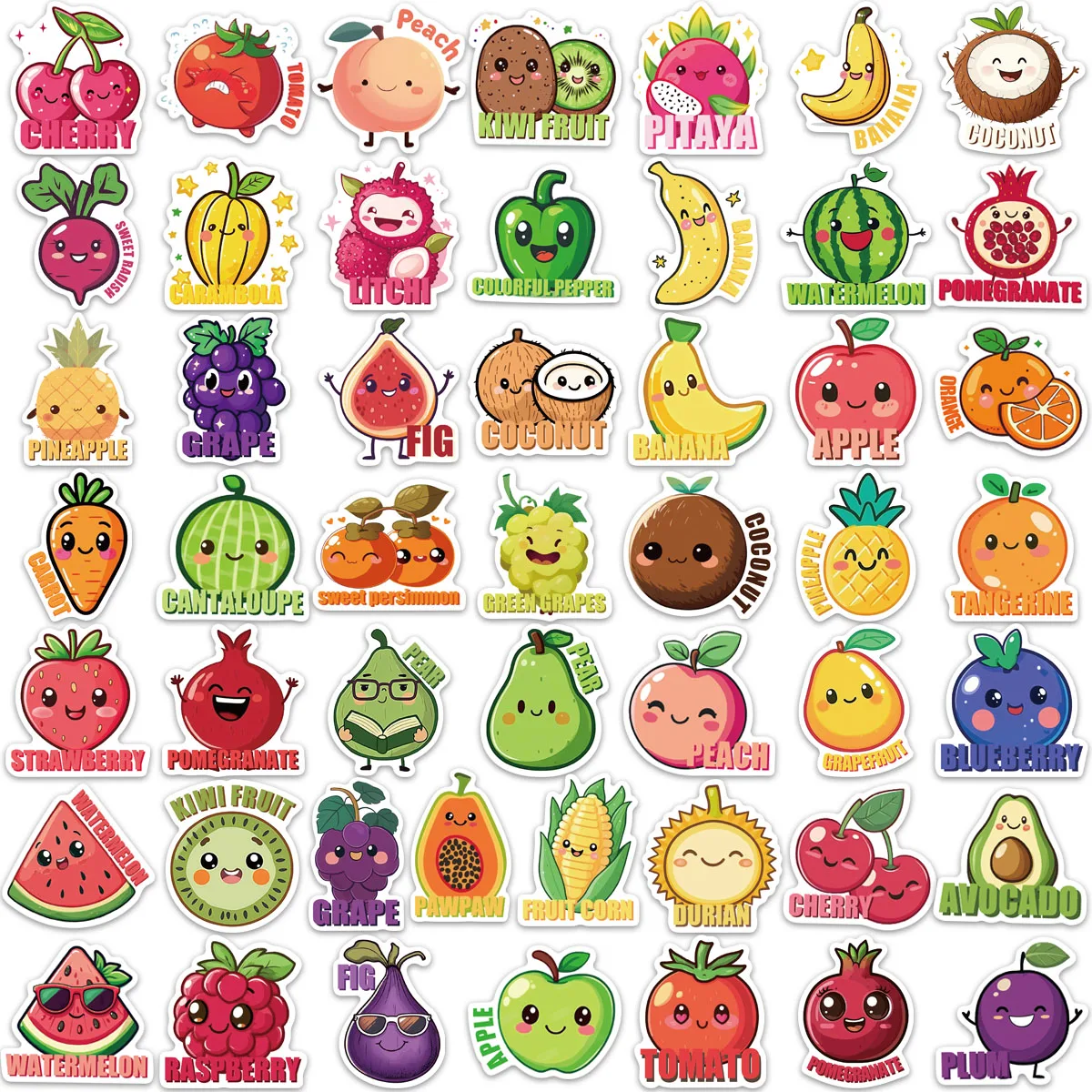 50 Uds. De pegatinas de grafiti de frutas de dibujos animados, decoración DIY, manuales, papelería, equipaje, cuaderno, pegatinas impermeables