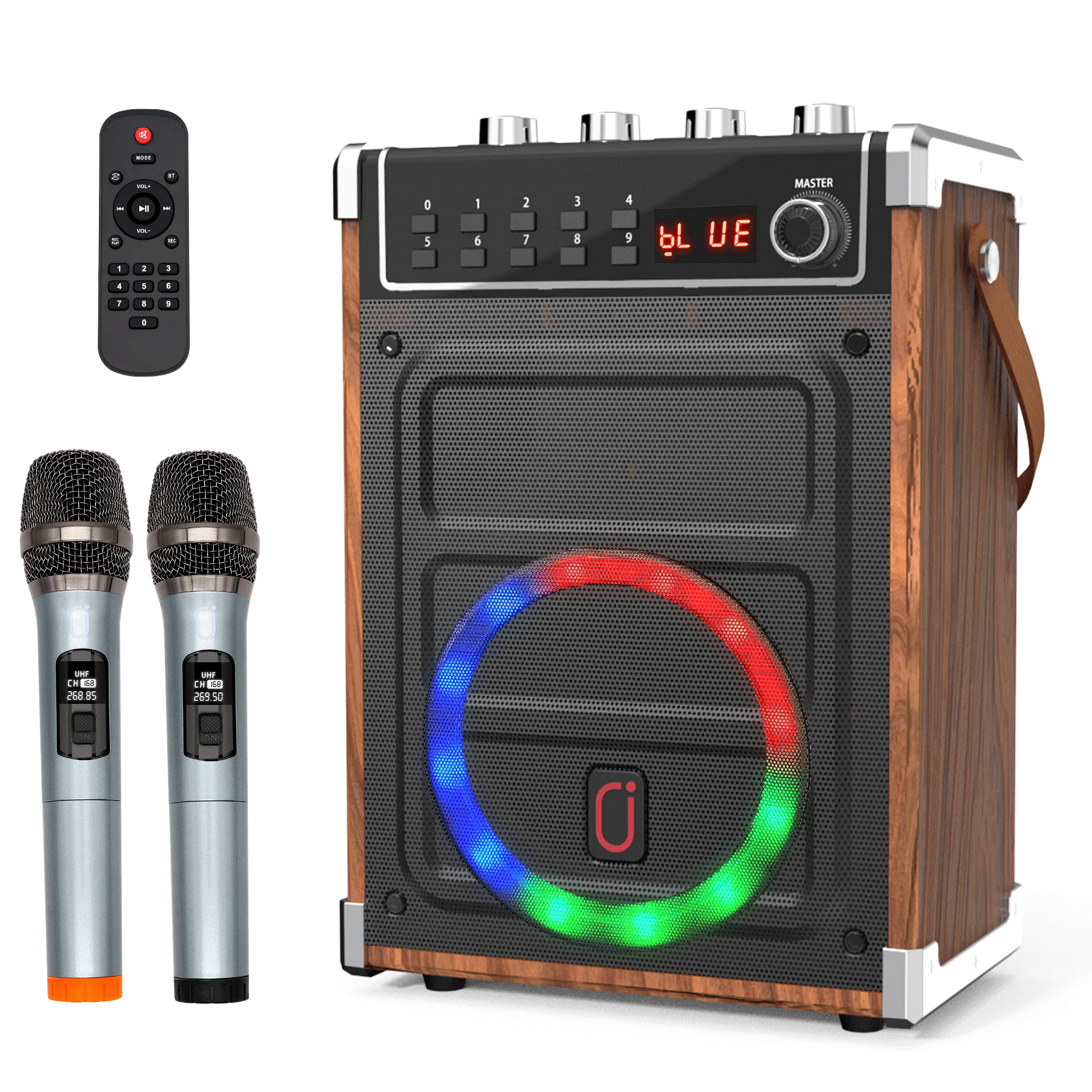 

Karaoke Machine with 2 Wireless Microphones,Bluetooth Speaker,PA System & LED Lights for Home Singing Outdoor Party, Music Gifts