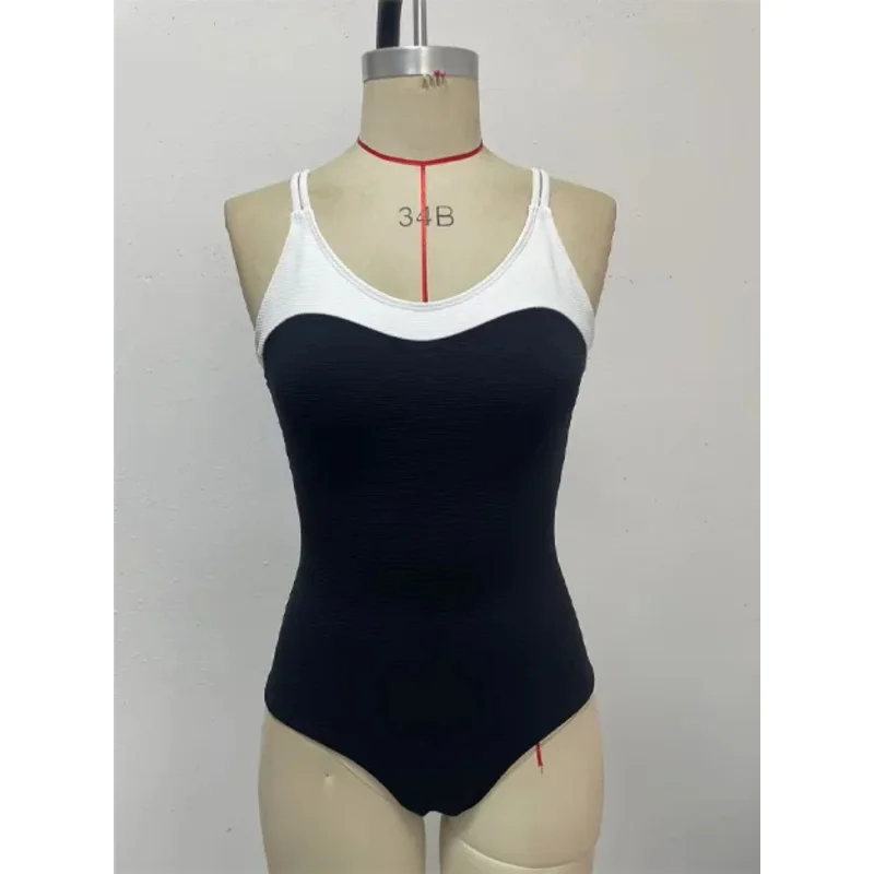 Traje de baño de una pieza acanalado para mujer, traje de baño con correa ajustable y Control de barriga, traje de baño de bloque de Color 2025