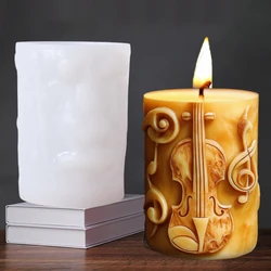 Guitar relief cylindrical candle silicone mold violin note relief cylindrical mould musical instrument violin resin gypsum molds
