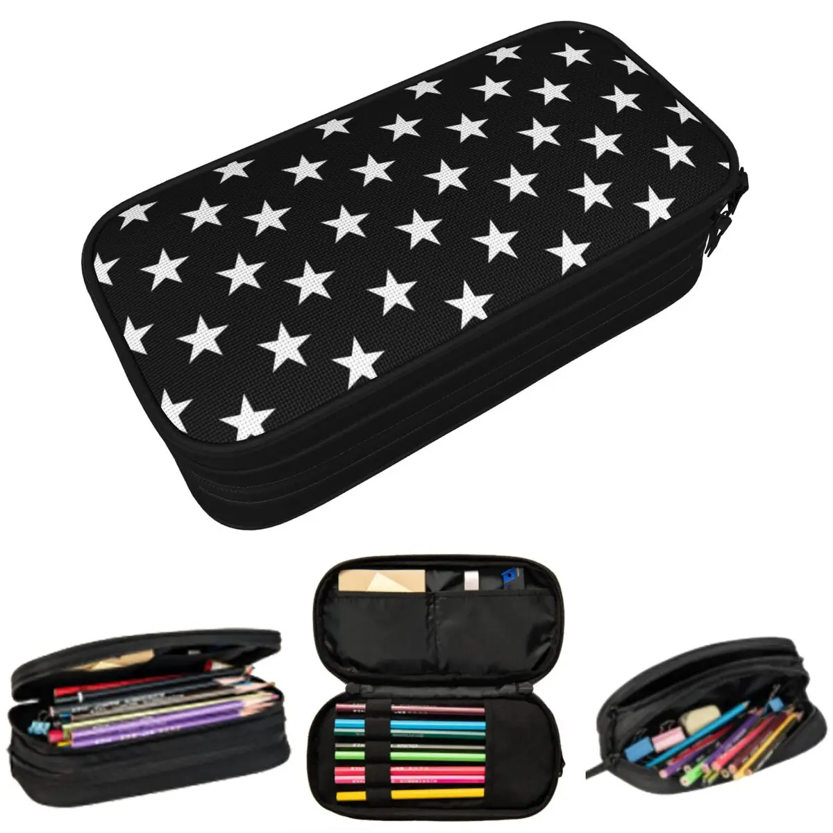 

Black And White Star Pattern Pencil Case for Kids School Pen Box Pencil Bag Stationery Supplies Pen Holder Bag
