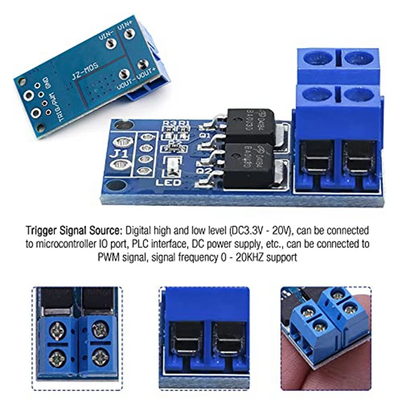 Módulo de movimentação do interruptor do MOSFET do controlador da velocidade do motor, poder superior duplo, 0-20Khz, PWM, C. C. 5V-36V, 15A, 30A