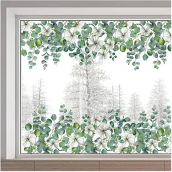 1pc 118x39cm Large Eucalyptus Leaves Window Clings Spring Green Leaf Flowers Window Decals Summer Hanging Vine Window Stickers