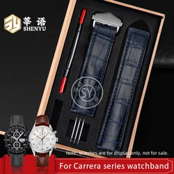 19mm 20mm 22mm For TAG Heuer Carrera MONACO FORMULA 1 Men's Leather Bamboo Pattern Folding Buckle Watch Strap Black Blue Brown