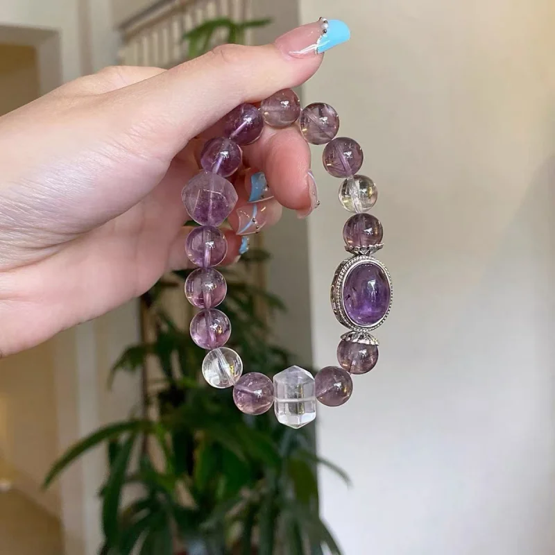 Natural White Magic Box Women Pink Transparent Amethyst Bracelet Nine Purple
